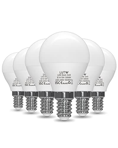 LUTW Ampoule LED E14 G45 Blanc Chaud 3000k, 5W Équivalent 40W, G45 Type Globe Ampoules avec Petit Culot à vis, 480lm, Économie d'Énergie à Angle de Faisceau 220°, Non Dimmable, Lot de 6
