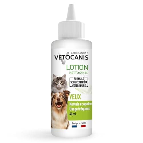 Vetocanis | Gouttes Yeux Chien et Chat 60ml | Hygiène du Chien et du Chat Toutes Tailles et Tous Âges | Lotion pour Yeux Hydratante , Blanc (L'emballage peut varier)
