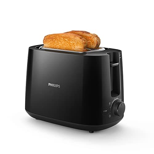 Philips Daily Collection Grille-pain – 2 tranches, 8 réglages Access. réchauffe-viennoiseries intégré, Design compact, Arrêt automatique, Fente Large, Noir (HD2581/90)