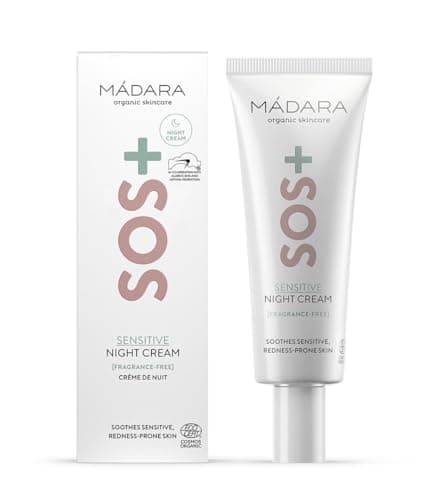 MÁDARA Organic Skincare | Crème de nuit SOS+ SENSITIVE, 70 ml - Hydratation apaisante pour les peaux sensibles sujettes aux rougeurs, prouvée dermatologiquement pour calmer les rougeurs