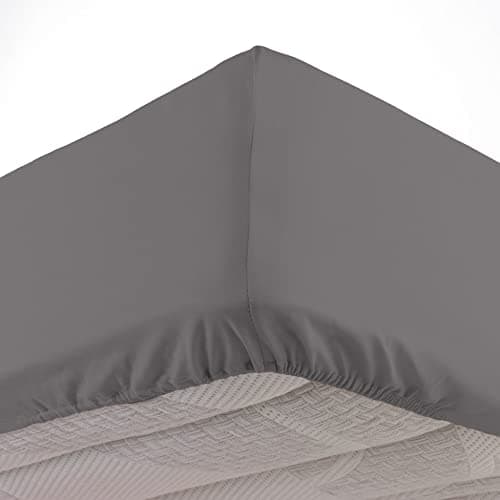 douceur d'intérieur, Drap Housse (140 x 190 cm) Lina Gris Souris, 100% Coton
