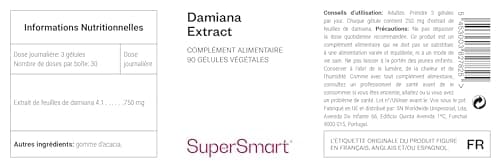 Supersmart - Extrait de Damiana - Un extrait naturel de feuilles de Damiana pour aider à raviver la flamme du désir - Aide à réduire l'appréhension et le stress | 90 Capsules Végétariennes