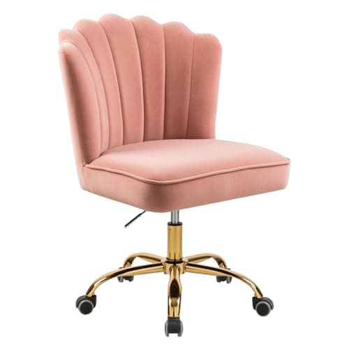 WOEOA Chaise de Bureau en Velours, Chaise Coiffeuse Coquillage, Pivotante à 360°, Hauteur Réglable, Pour Salon, Chambre à Coucher, Étude de Vanité, Charge Maximale 135 kg, Pour Filles et Femmes - Rose