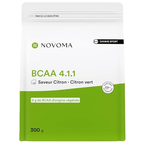 NOVOMA BCAA 4.1.1, Acides Aminés pour la Récupération Musculaire, 6g de BCAA en Poudre par Portion, Saveur Citron - Citron Vert, 30 Portions, Sachet 300g, Fabriqué en France