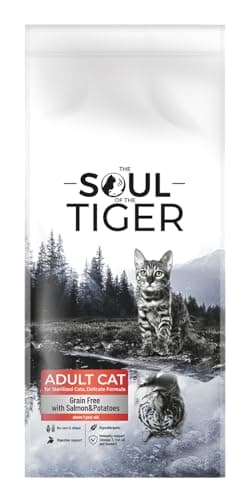 The Soul of the Tiger - Croquettes pour chats adultes castrés, à la formule délicate sans céréales, goût saumon et pommes de terre, 8 kg