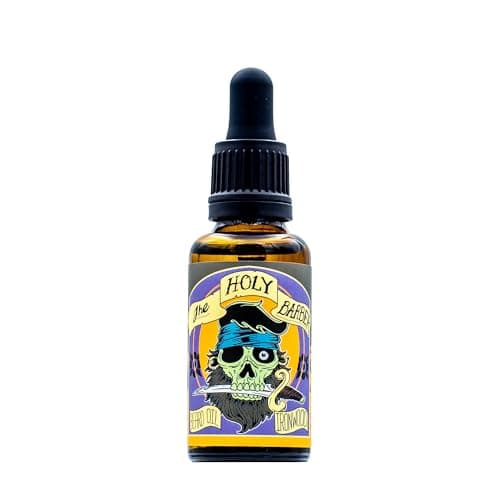 Huile Barbe Homme The HOLY BARBER - Huile a Barbe avec Huile d'ARGAN et Huile de JOJOBA - Huile de Barbe Hydratante & Favorise la Repousse- Idee cadeau homme - Non Gras - 30ml- Soin Barbe Homme