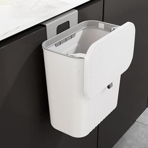 Générique Poubelle Suspendue Cuisine Avec Couvercle | Poubelle Murale Cuisine | Poubelle De Cuisine | Poubelle Camping Car Suspendu Pour Portes D'armoires Placard Salle De Bain - 27x13x29cm
