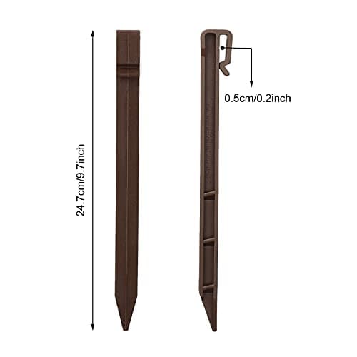 Lot de 20 piquets de sol en plastique robustes de 25 cm, piquets de bordure de paysage, piquets de tente pour extérieur, jardin, pelouse, terrasse, tentes (marron)