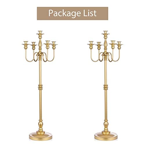 Sziqiqi 124cm Or Bougeoir Chandelier en Métal Lot de 2, Candélabre à 5 Bras Porte-Bougeoir Antique Décor Centre de Table pour Fête Mariage