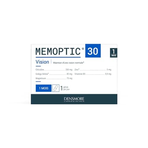 Densmore - MEMOPTIC Complément Alimentaire Mémoire et Vision à base de Citicoline - Ginkgo biloba Magnésium Vitamine B5 Zinc - 30 comprimés - Cure de 1 mois - Fabriqué en France