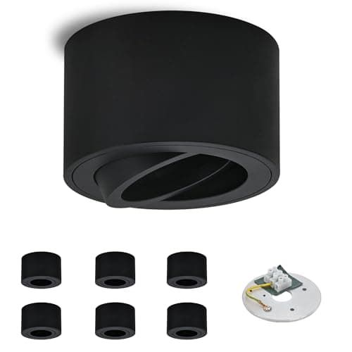GeyouLux Plafonnier Spot Φ80×50mm Ultra-plat,Rotatif à 45° Spot en saillie Orientable,Aluminium Rond Noir Mat Apparent Downlight Lampe de Plafond Pour Modules LED,Ampoule non Incluse,lot de 6