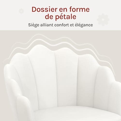 WOLTU Chaise Bureau, Chaise Coiffeuse, avec Dossier en Pétale, Fauteuil Coquillage, Chaise de Bureau Ergonomique, Chaise Velours Pivotante, Hauteur Réglable, Cadre en Métal, Crème Blanc BS152cm