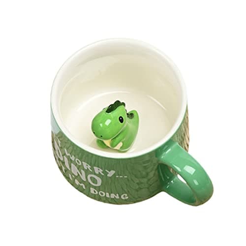 Biigming Tasse à café 3D en céramique avec motif animal à l'intérieur, 350 ml, faite à la main, tasse à lait cadeaux pour Noël, anniversaire, fête des mèresamis, enfants (Dinosaure vert)