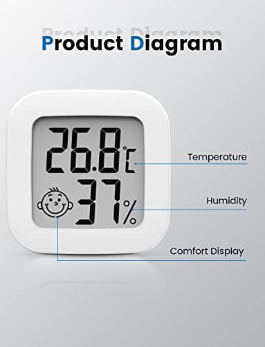 Mini Thermomètre Hygromètre Intérieur Digital à Haute Précision, Moniteur de Température et Humidimètre, Thermo Hygromètre Indicateur du Niveau de Confort