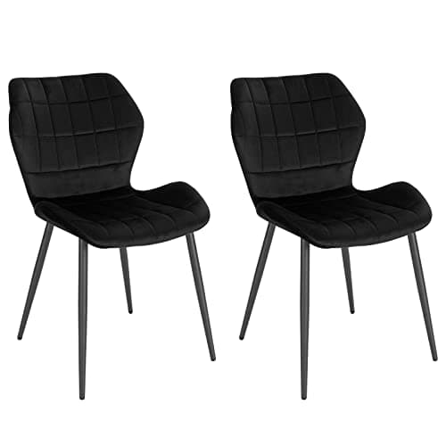 WOLTU Lot de 2 Chaises Salle à Manger, Chaise Scandinave, Chaise de Cuisine, Chaise Salon, Assise Rembourrée, Chaise en Velours, Noir, Pieds en Métal, BH356sz-2