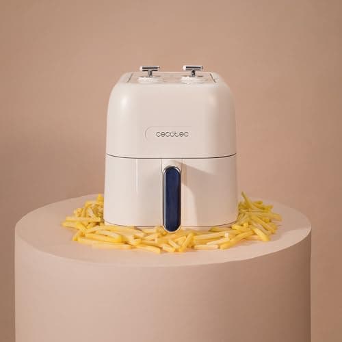 Cecotec Friteuse à Air sans Huile de 5 L Cecofry Antique 5000. Air Fryer. 1500 W, Numérique, Design Rétro, Technologie PerfectCook, 80-200oC, Temps Réglable, Pièces Détachables