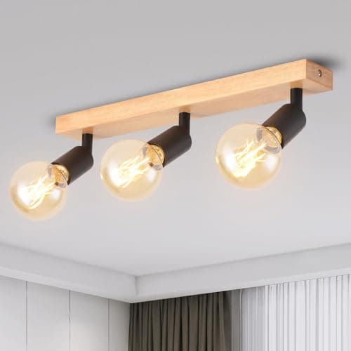 ANWIO Plafonnier Spots, 3 Spots de Plafond Led Intérieurs Base E27, Spots de Plafond Noirs avec Base Rectangulaire, Spots de Plafond LED Rotatifs (Sans Ampoules).
