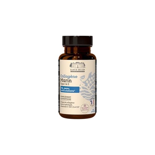 BLANCHE BRESSON - COLLAGENE MARIN - Souplesse des Articulations et fortification des os - Collagène marin de type 1 et 2 breveté - Vitamines B3, C, D et E - 90 gélules - Fabriqué en France