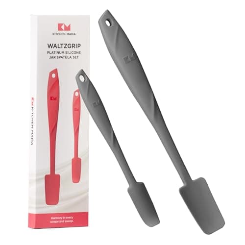 Kitchen Mama Silicone Jar & Can Spatula Set: Heat-Resistant, Dishwasher Safe, Ergonomic Grip, Perfect for Mixing, Scraping, Scooping, and Spreading, Nonstick Cookware, Platinum WaltzGrip (Metal Grey)