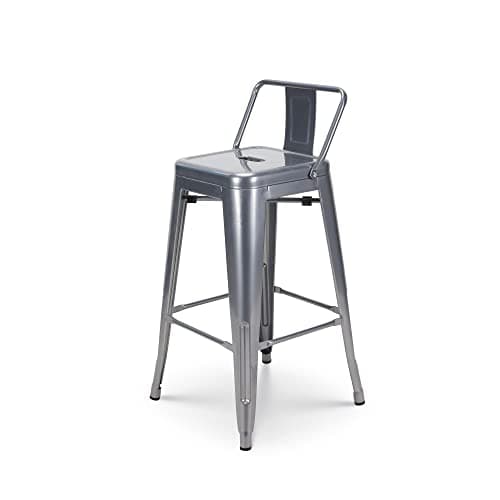 Kosmi - Tabouret de Bar en métal Brut Silver avec Dossier - Hauteur Assise 66cm
