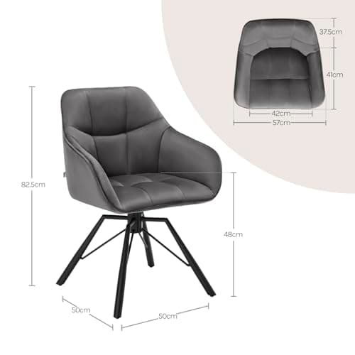 WOLTU Chaise Pivotante à 360°, Lot de 4, Chaise Salle à Manger, Chaise Scandinave, Chaise de Cuisine, Fauteuil Salle à Manger, en Velours, Assise Rembourrée, Pieds en Métal, Gris Foncé, BH365dgr-4
