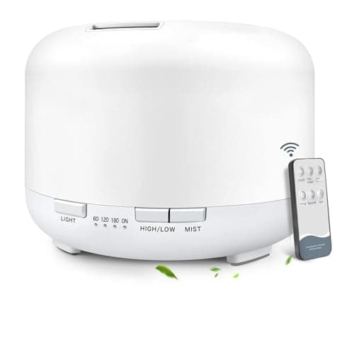 LONID 500ml Diffuseur d'Huile Essentielle, Ultrasonique Diffuseur Huiles Essentielles, Humidificateur d'air lumières 7 Colorées,Arrêt Automatique 4 Timing, Spa, Yoga, Massage,Apaisant (Blanc)