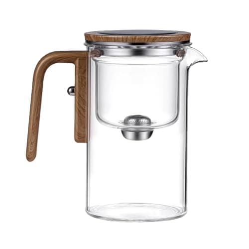 Théière en verre avec infuseur, théière amovible en verre, théière en verre transparent, théière en verre filtrant, théière en verre avec poignée en bois, théière en verre transparent, théière