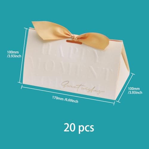 ONEBO 20 Pièces Boîte de Bonbons Mariage,Boîte Papier Cadeau,Boîtes Bonbons Papier,Boîtes à Dragées Mariage, Livré avec un ruban d'attache, Pour Cadeau De Bricolage(Champagne)