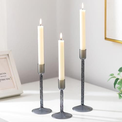Glasseam Chandelier en Verre Bougeoir Noir : Set De 3 Bougeoirs DéCoration Bougeoir pour Bougie BâTon Moderne Bougeoir pour Bougie BâTon pour NoëL Salon Table DéCoration De Table