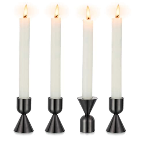 NUPTIO Bougeoir pour Bougies Noir 4 pièces Bougeoirs pour Bougies à Chauffe-Plat Bougeoirs Coniques en Aluminium Centres de Table Décoration de Table Mariage Fête Cheminée Noël