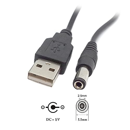 Jser Câble de charge USB 2.0 type A mâle vers prise d'alimentation 5,5 x 2,5 mm CC 5 V 80 cm