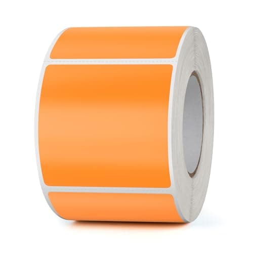 YIKIADA Lot de 500 Étiquettes Thermiques Adhésives 50 X 50 mm Orange Rouleaux Autocollantes Imperméable Amovible Imprimables pour Bureau École QR Inventaire