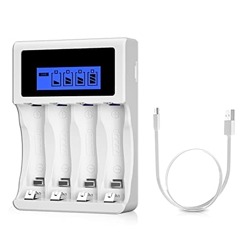 BONAI Chargeur Piles Rechargeable, 4 Slots LCD Charge Rapide de pour Ni-MH/Ni-CD AA AAA Rechargeable Pile avec Port USB