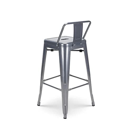 Kosmi - Tabouret de Bar en métal Brut Silver avec Dossier - Hauteur Assise 66cm
