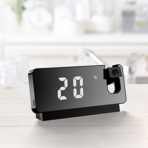 SPORTARC Radio-réveil numérique projecteur projection snooze double réveil radio minuterie USB convertible S282 Horloge numérique électronique silencieuse Noir