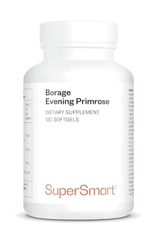 Huile de Bourrache et d’Onagre + Vit E - Peau Éclatante - Hydratation en Profondeur - Huiles pressées à froid - Confort prémenstruel - 300 mg de GLA - 120 gélules faciles à avaler - Vegan - Supersmart