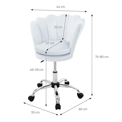 ML-Design Chaise de Bureau en Velours, Bleu Clair, Design Coquillage, Fauteuil Rembourrée, Dossier Ergonomique, Réglable en Hauteur, Pivotante avec 5 roulettes, Siège de Travail pour Salon, Chambre