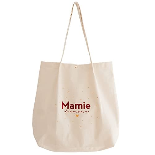 Manahia Tote Bag brodé Mamie - Mamie d'amour - Cadeau Mamie - Sac Mamie - Sac cabas Brodé avec poche - Cadeau Fête des Grands-Mères - Annonce Grossesse Mamie - Cadeau Noël Mamie - Anniversaire Mamie