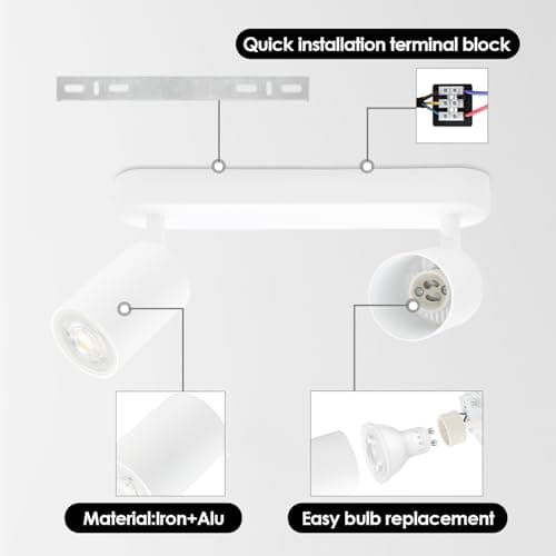 KYOTECH Plafonnier LED GU10 2 Spots Orientables Spot Plafond GU10 Applique Plafond Interieur Pivotants Applique murale LED Blanc,livré sans ampoules