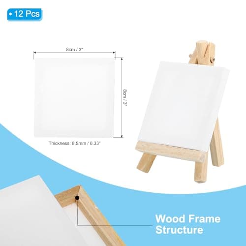PATIKIL 3x3" Toiles en Coton pour la Peinture, Lot de 12 Panneaux Vierges Carrés Tendus Sur Châssis en Bois pour Acrylique, Huile, Peinture à la Tempera, Blanc
