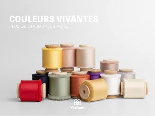 Vitalizart Ruban de Satin Soyeux Champagne & Crème & Beige 3,8 cm x 13,7 m, Rubans en Tissu à Franges Faits à la Main pour l'Emballage de Cadeaux, les Décorations Festives, les Bouquets de Mariées