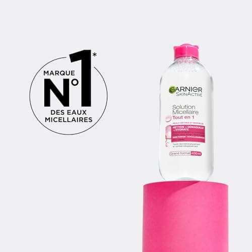 GARNIER Skin Active - Solution Micellaire Tout-En-1 - Nettoie, Démaquille & Hydrate - Micelles & Glycérine Hydrantante - Sans Parfum - Visage, Yeux, Lèvres - Peaux Sèches & Sensibles - 400 ml