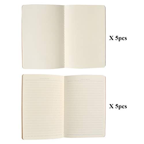 FOCCTS 10pcs Carnet Ligné/Cahier Medium A5 Journal Kraft Couverture Notebook Carnet de Notes Kraft Marron Croquis Papier Cahier de Poche A5 pour Bureau Agenda L'école L'écriture Dessin Journal Voyage