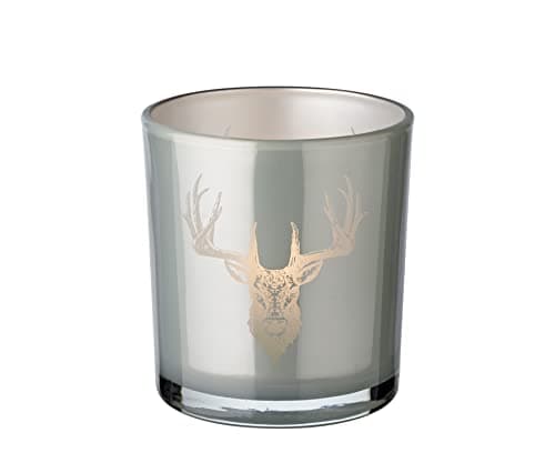 EDZARD Lot de 2 photophores en Verre ETO (Hauteur 8 cm, Ø 7 cm), Gris, photophore avec Motif cerf