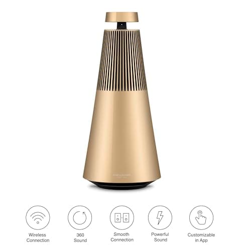 Bang & Olufsen Beosound 2 (3ème Génération) - Enceinte Puissante Bluetooth WiFi Connectée Élégante, une Expérience Sonore à 360 Degrés qui emplit toute la Pièce, Aluminium de haute Qualité - Gold Tone