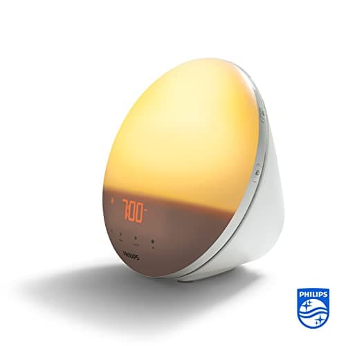 Philips Eveil Lumière Radio réveil lumineux avec fonction veilleuse et guide de nuit, port USB (Modèle HF3531/01)