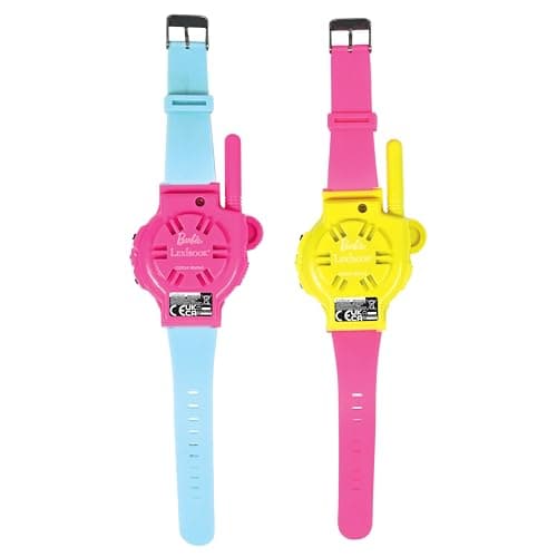 Lexibook, Barbie, Montres Talkie-Walkies, 2 pièces, Portée jusqu'à 200m, Lampe de Poche, Boussole, Rechargeable, Rose/Jaune et Rose/Bleu, DMWTW1BB