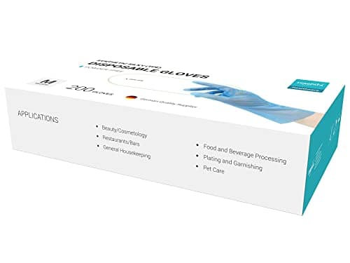 EUROPAPA® Lot de 100, 200, 300, 450 pièces - En TPE transparent et bleu - Gants jetables en caoutchouc sans latex - Non poudrés - Tailles S, M, L, XL (Bleu-200, XL)