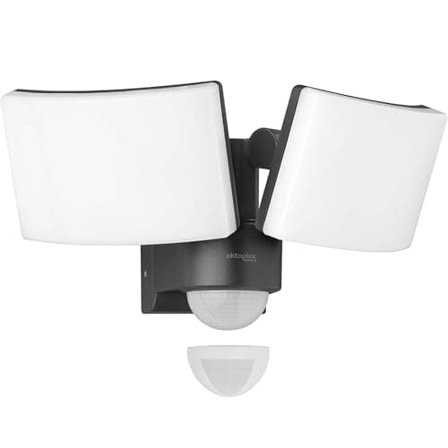 Oktaplex Lighting Spot LED avec détecteur de mouvement extérieur Cali Dos Motion - IP65 - Deux têtes 40 W 3000 K - Blanc chaud - Projecteur extérieur anthracite avec fonction maître