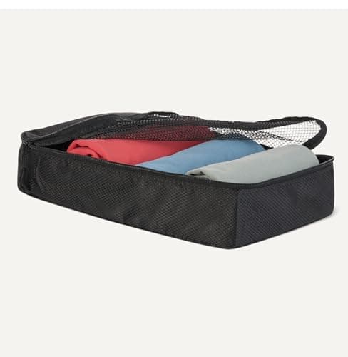 Amazon Essentials Ensemble de 4 Cubes de Rangement, Organisateurs de Voyage, Double Fermeture Éclair, Dessus en Maille, 100% Polyester, Tailles S/M/L et Format Fin, Noir (Anciennement Amazon Basics)